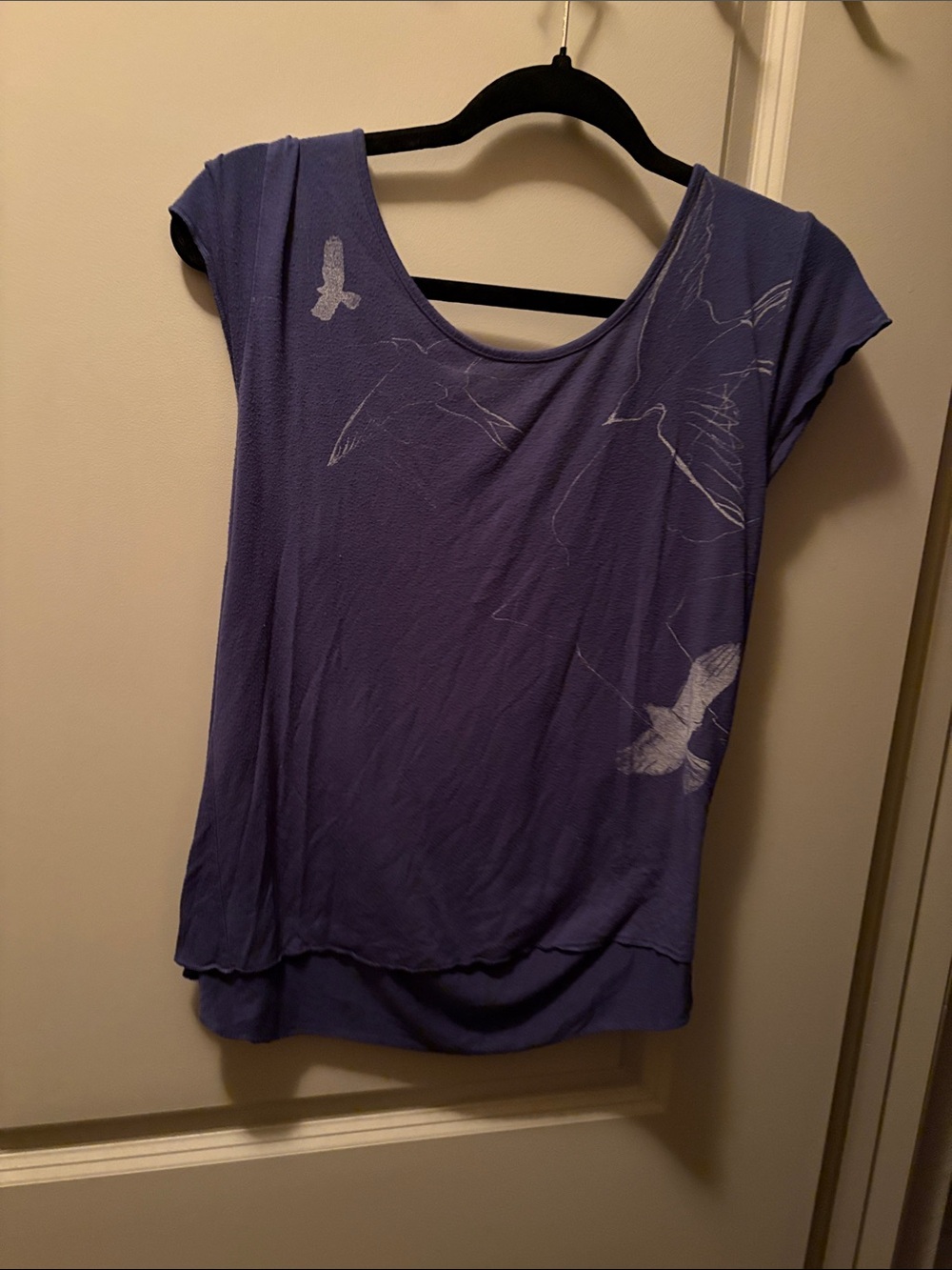 Blue Mockingbird Print Sleeve- Women's Top